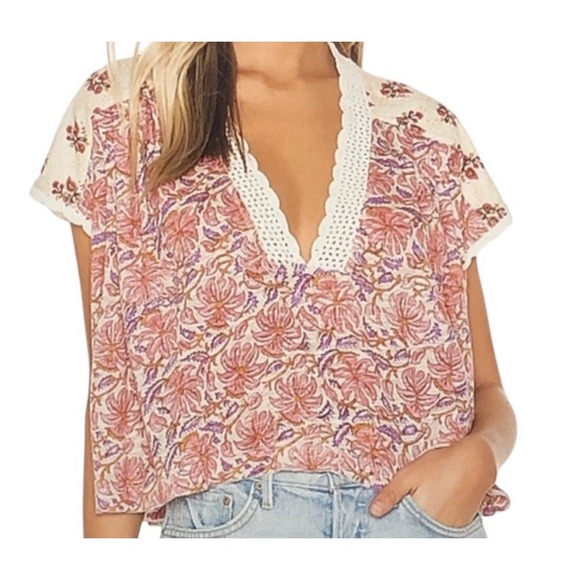 Free People Tops - Free People Top Women Médium Floral Crochet Short Sleeve Crop Bohemian‎ Fairy